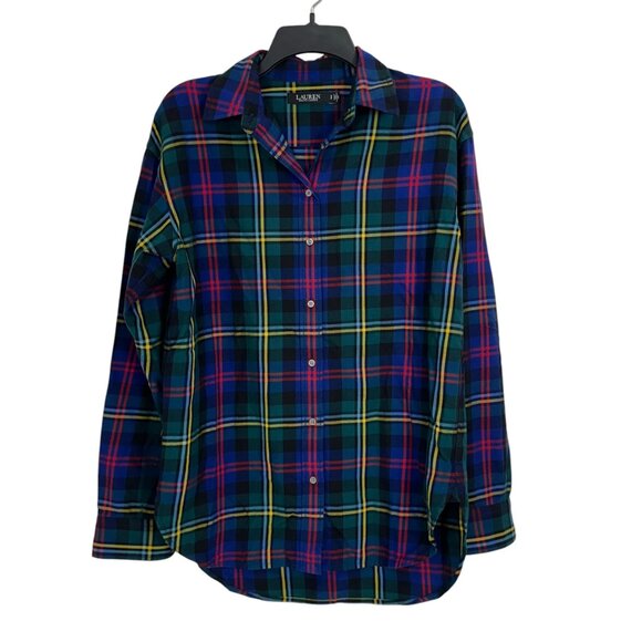 Lauren Ralph Lauren Womens Plaid Button-Down Shirt Multicolor Long Sleeve Size S - Picture 9 of 9